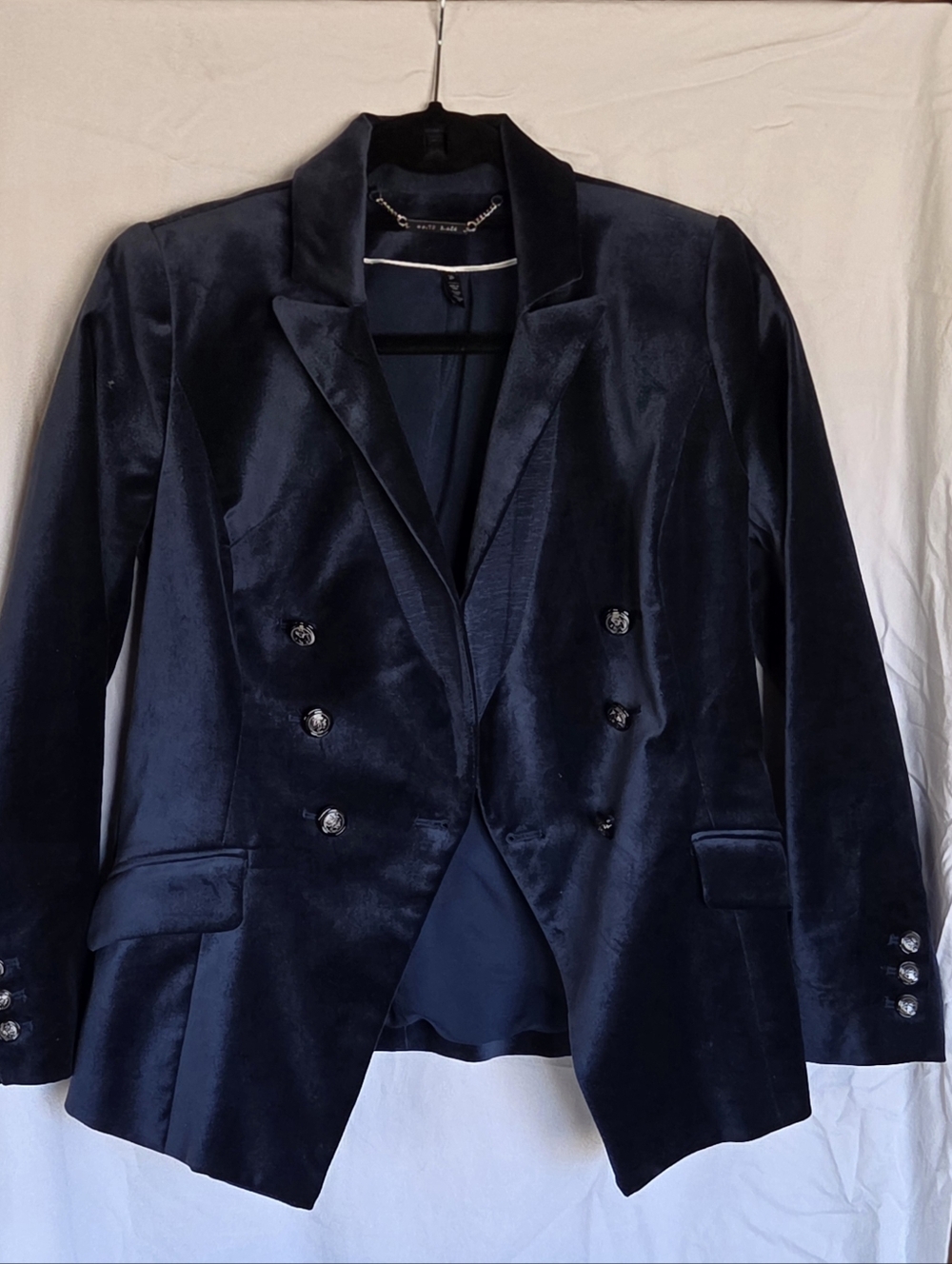 Banana Republic Navy Velvet Double-Breasted Blazer